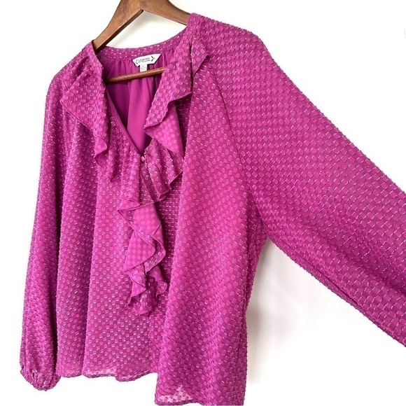 Nanette Lepore top with long sleeves, raglan cut, ruffled,  loose fitting - Picture 5 of 12